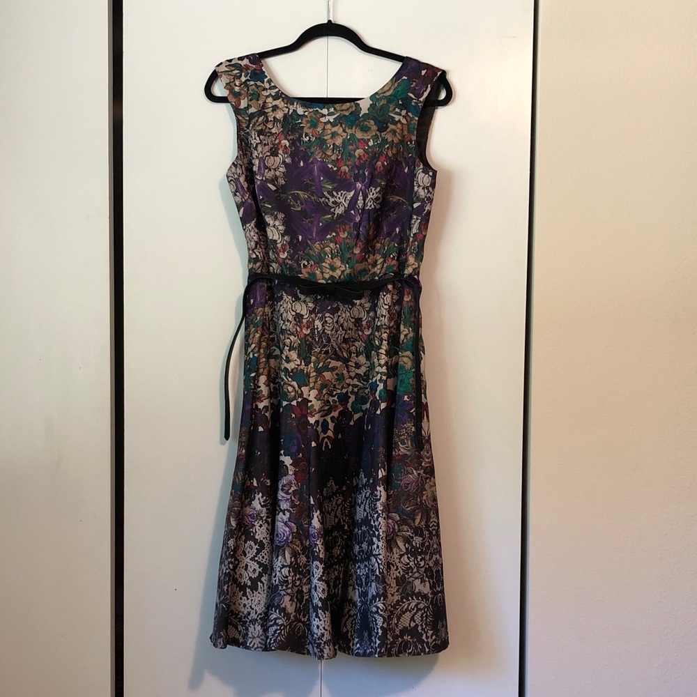 Gabby Skye Purple and Green Floral Dress